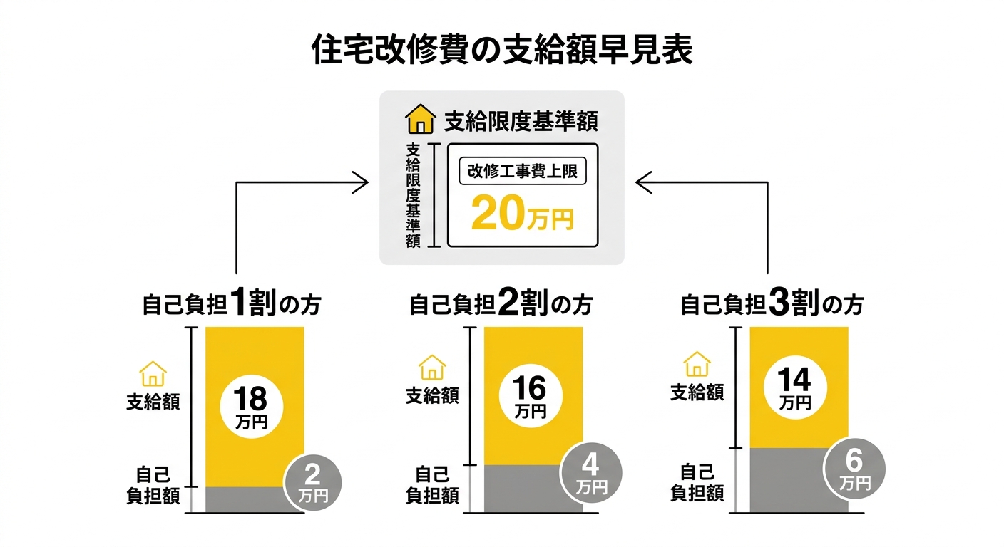 住宅改修費の支給額早見表