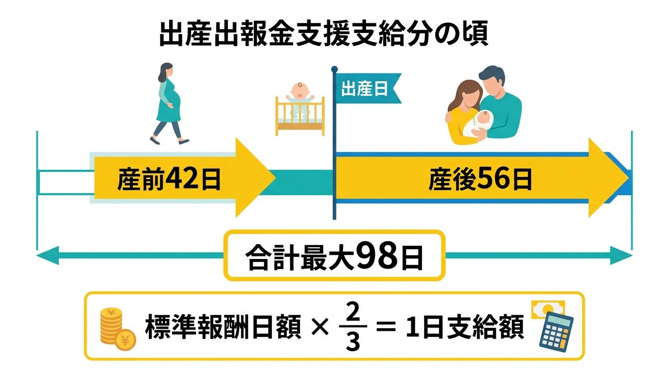 出産手当金の支給期間タイムライン