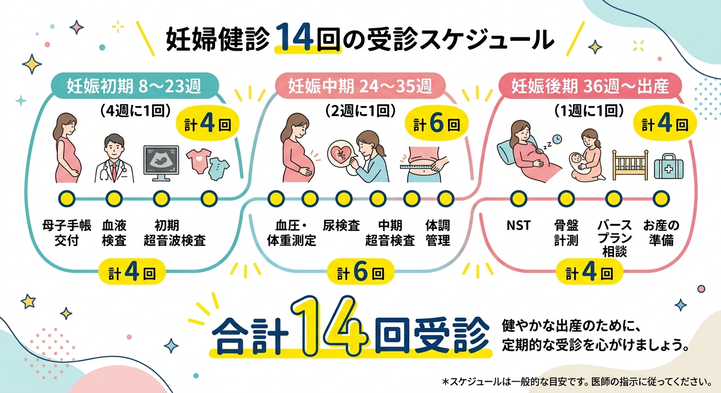 妊婦健診14回の受診スケジュール図