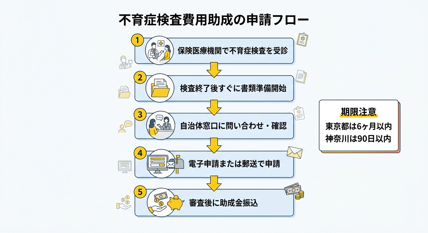 不育症検査助成の申請フローチャート