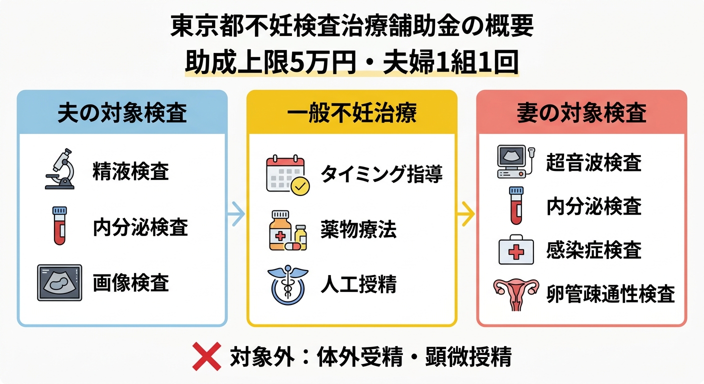 東京都不妊検査等助成 対象検査・治療 概要図