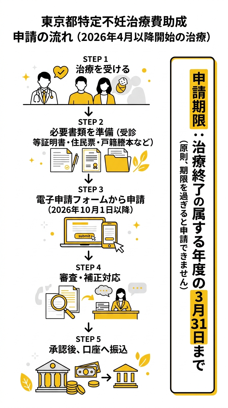 東京都特定不妊治療費助成2026・申請ステップと必要書類の図解