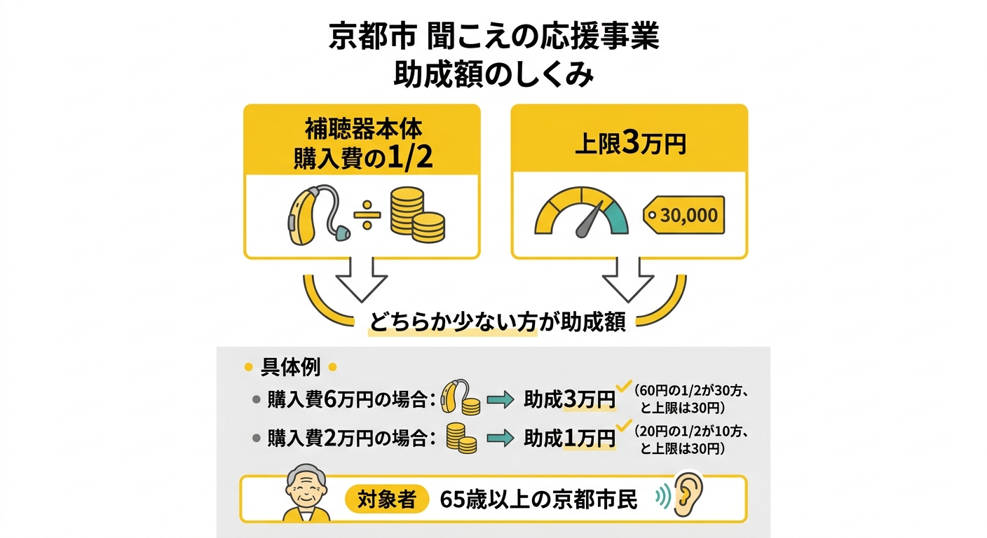 京都市聞こえの応援事業 助成額のしくみ概要図