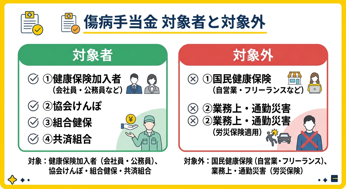 傷病手当金 対象者と対象外のまとめ図