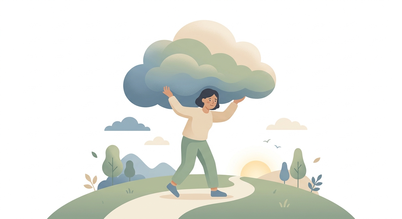 重荷を背負う介護者を表す象徴的なイラスト