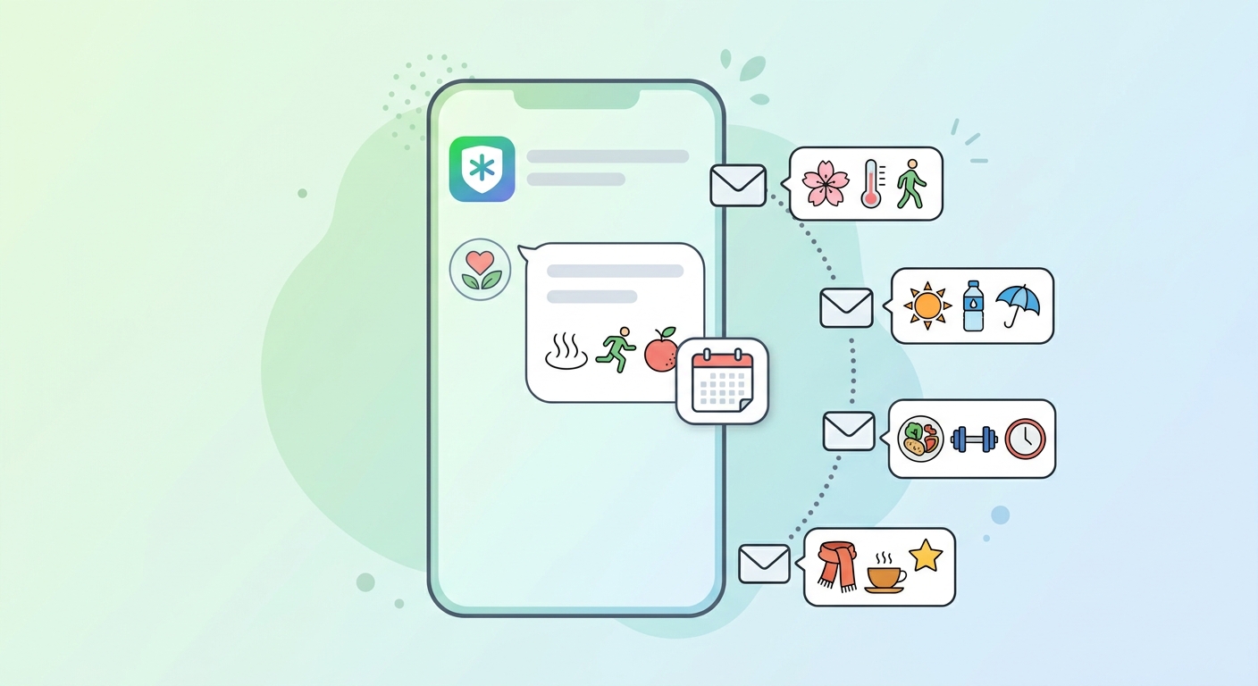 LINEから健康情報が定期配信される図解