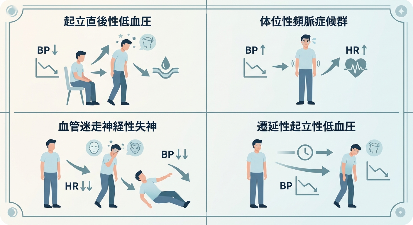 起立性調節障害の4つのサブタイプを示す図解