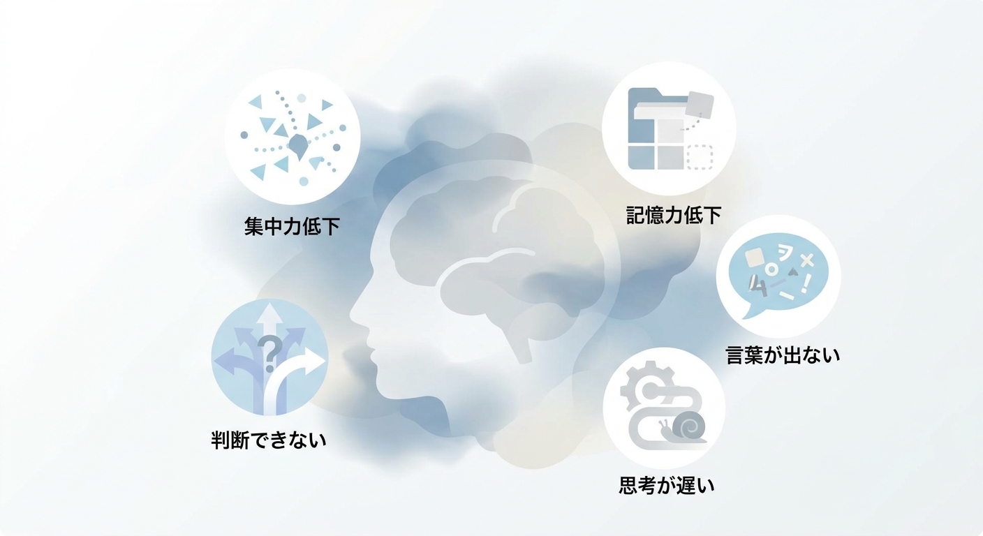 ブレインフォグの主な症状——集中困難・記憶の引き出しにくさ・言葉が出にくいなど認知機能の複数の次元