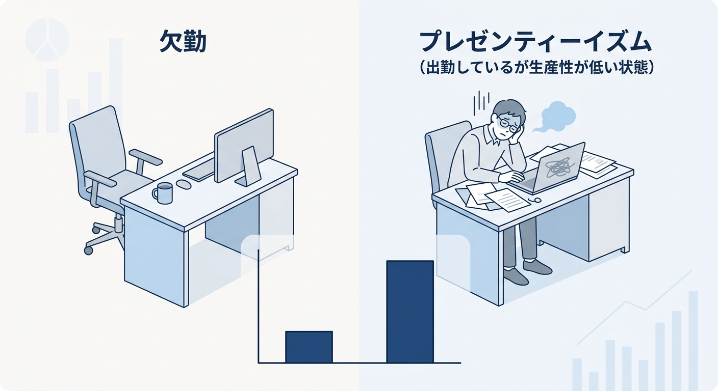 プレゼンティーイズムとアブセンティーイズムを比較したバーグラフ図解