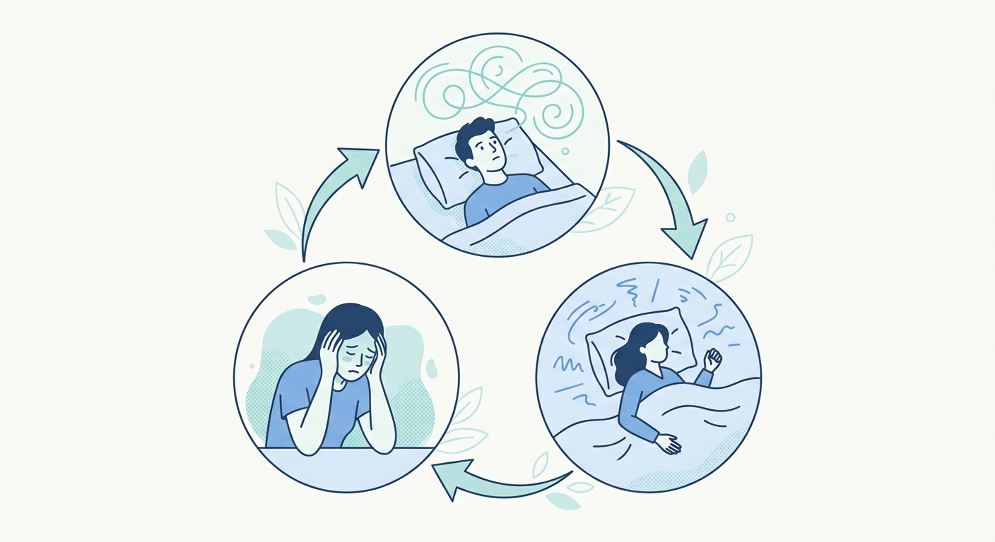 反芻思考の悪循環：思考・感情・睡眠が互いに影響しあう図解