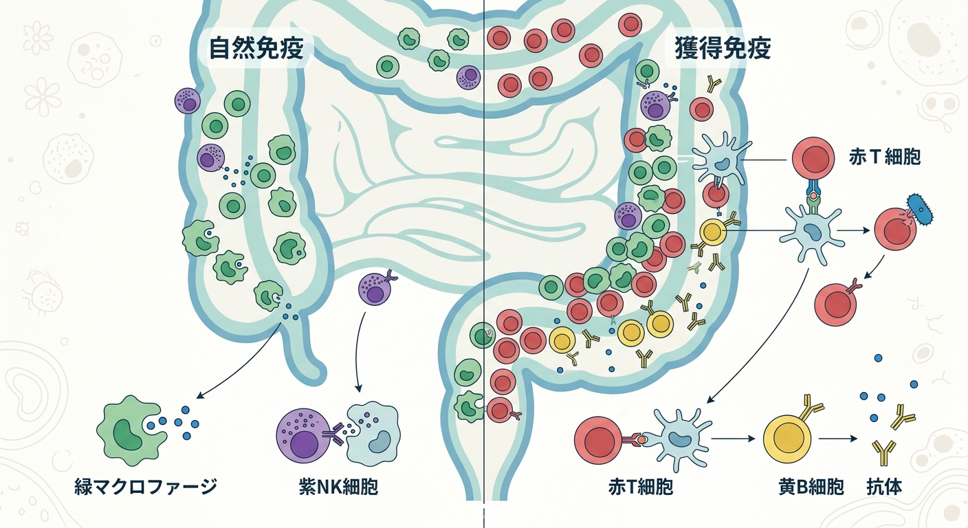 自然免疫と獲得免疫の仕組みを表す概念図