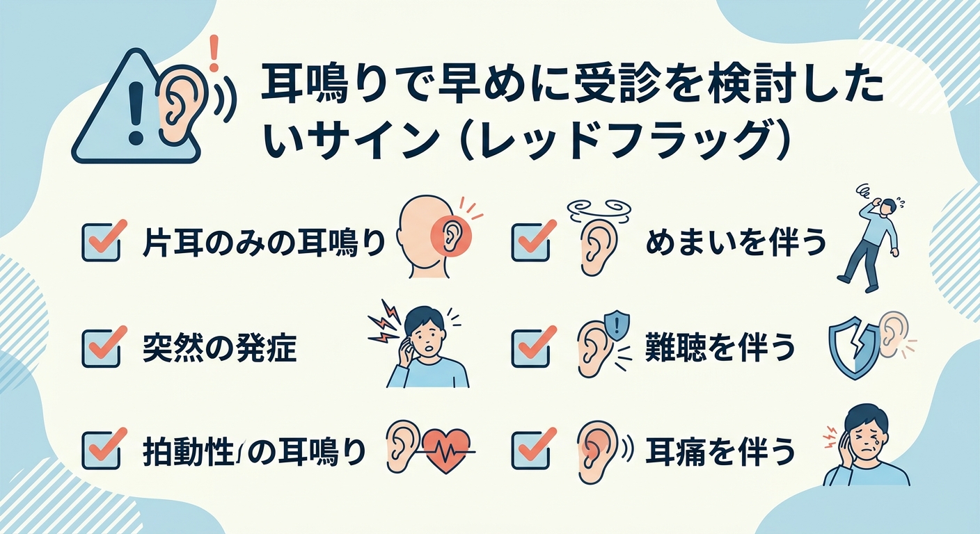 耳鳴りで受診を急ぐべきサインをまとめた図解