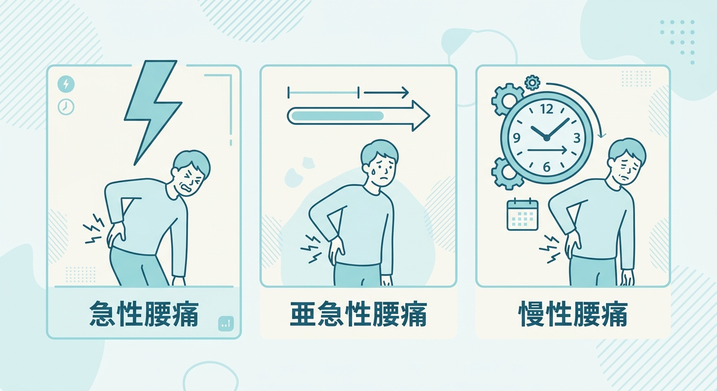 腰痛の種類と慢性化リスクを表す全体像の図解